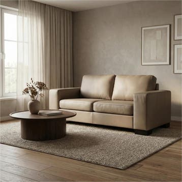 Leren bank Enjoy - 2 zits - Toledo Khaki (taupe/bruin) -, Huis en Inrichting, Zetels | Zetels, 150 tot 200 cm, Nieuw, Ophalen of Verzenden