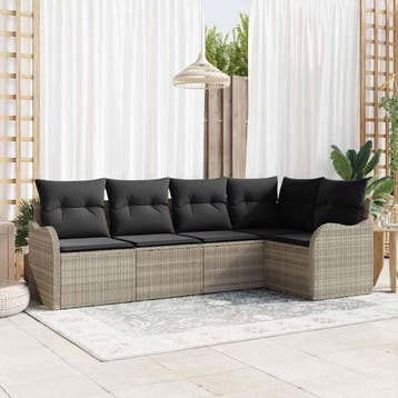 vidaXL Tuinbank Set met opslag 5 pcs Lichtgrijs poly rattan, Verzenden, Nieuw