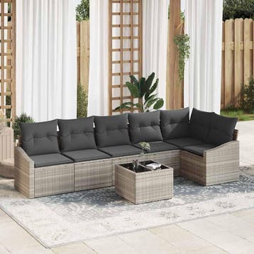 vidaXL Tuinbank Set 7 st Lichtgrijs poly rattan, Verzenden