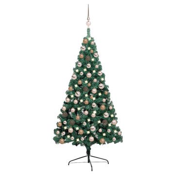 vidaXL Kunstkerstboom met verlichting en kerstballen half, Verzenden