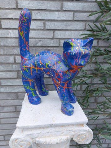 Statue, garden statue cat color blue with paint color - 31