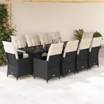 vidaXL 11-delige Bistroset met kussens poly rattan zwart, Verzenden