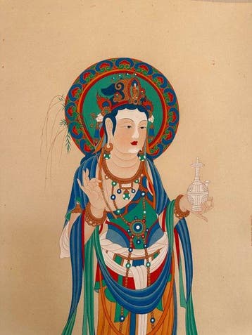 Inkt en kleur op papier. Hangende rol - Zhang Daqian,
