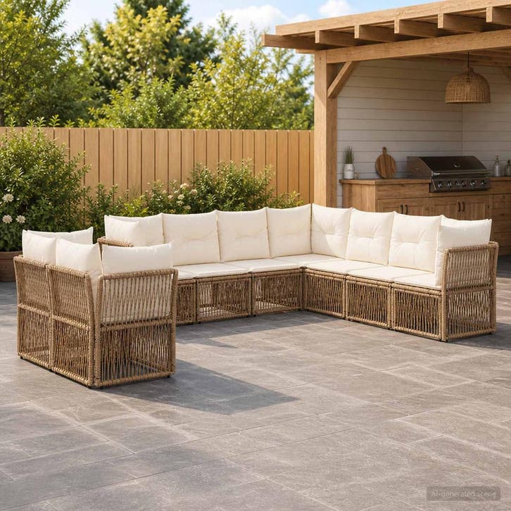 vidaXL Tuinbank Set 9 st Beige poly rattan, Jardin & Terrasse, Ensembles de jardin, Envoi