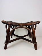 Voetenbank - Vintage Franse rotan bamboe stoel / zitje -