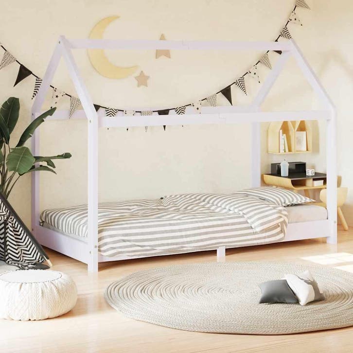 vidaXL Kinderbedframe massief grenenhout wit 80x160 cm, Kinderen en Baby's, Kinderkamer | Bedden, Nieuw, Verzenden