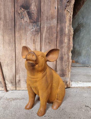 sculptuur, Zittend varken - 29 cm - IJzer