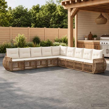 vidaXL Tuinbank Set 9 st Beige en Crème Wit poly rattan, Verzenden