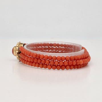 Bracelet - 14 carats Or jaune Corail rouge
