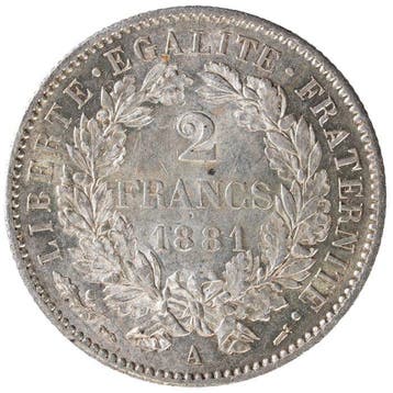 Frankrijk. 2 Francs 1881-A Ceres & 1914-C Semeuse (2 coins)
