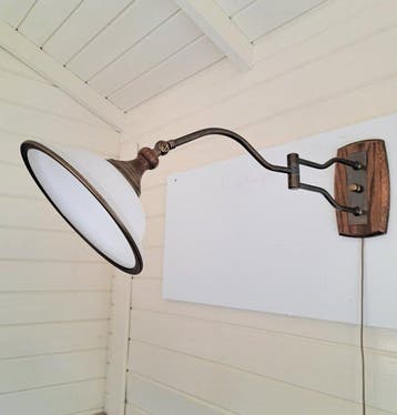 Verstelbare Muurlamp - Wandlamp - messing, glas, eiken