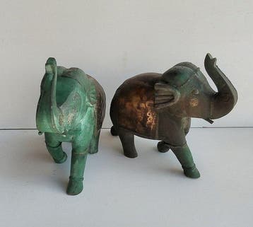 Figuur - PAREJA DE ELEFANTES (2) - Messing, Hout