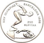 Maldives. 250 Rufiyaa AH 1410 / 1990  Barcelona Olympic, Postzegels en Munten