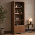 Wandkast Mangohout Evan 80 Walnoot (4 Open Vakken, 2 Deuren), Verzenden, Nieuw