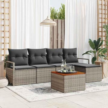 vidaXL Tuinbank Set 6 st Grijs poly rattan, Verzenden