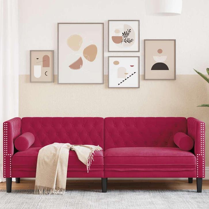 vidaXL Driezitsbank Chesterfield-stijl met bolsters fluweel, Huis en Inrichting, Zetels | Zetels, Nieuw, Verzenden