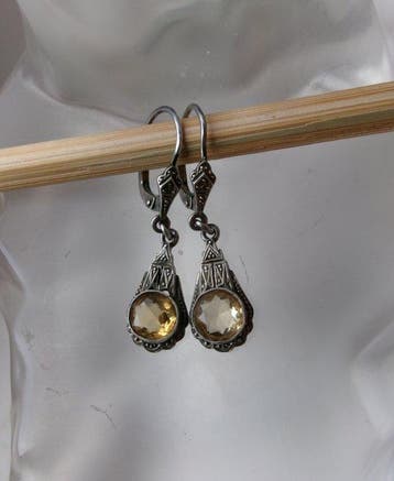 Argent, Citrine - Boucles doreilles - Art déco, Antiquités & Art