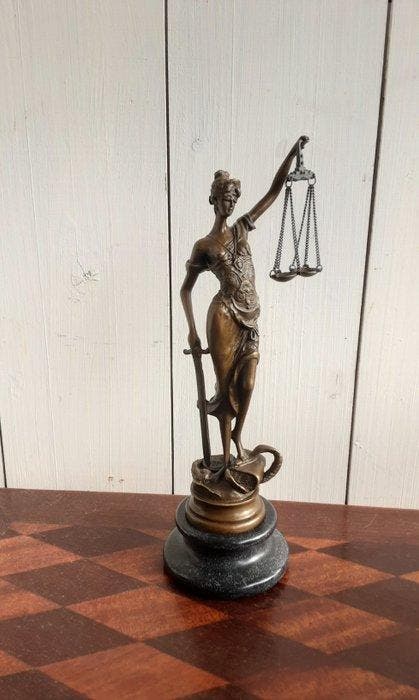 Statue, Vrouwe Justitia - 23 cm - Bronze, Marbre, Antiquités & Art, Curiosités & Brocante