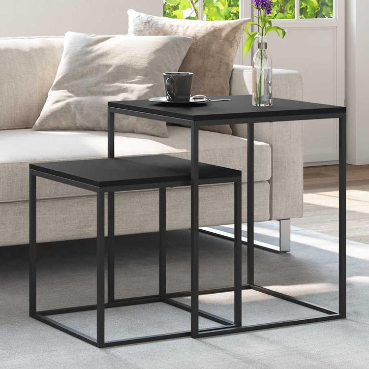 vidaXL Salontafelset 2 st bewerkt hout en metaal, Huis en Inrichting, Tafels | Salontafels, Nieuw, Verzenden