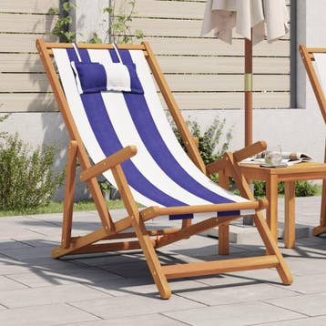 vidaXL Opklapbare stoel blauw en wit, massief eucalyptushout, Verzenden