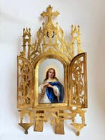 Neogotische devotiekapel met porseleinen miniatuur - Madonna, Antiek en Kunst