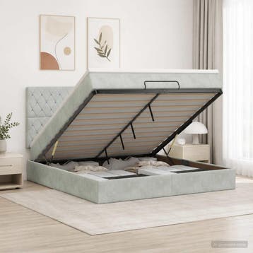 vidaXL Ottoman bed met matras Lichtgrijs 160 x 200 cm, Verzenden