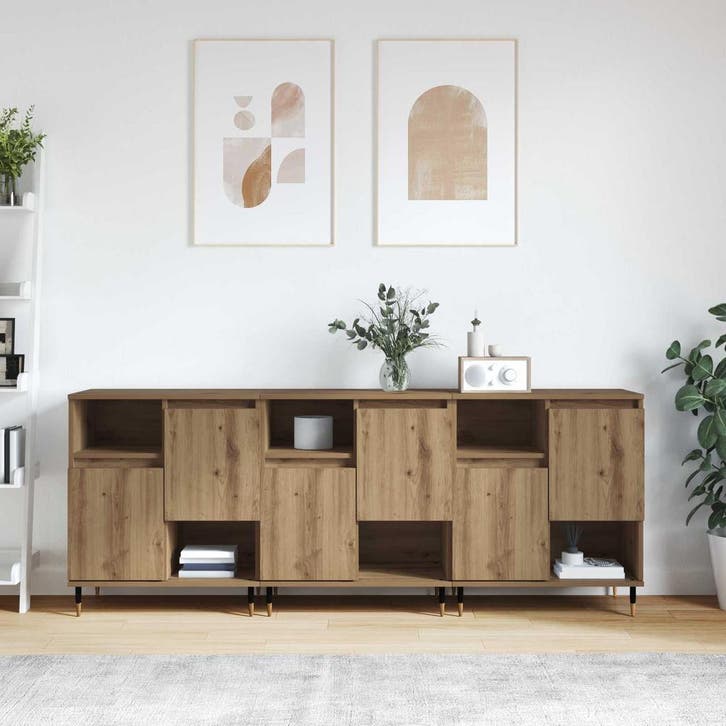 vidaXL Dressoirs 3 pcs Artisan Eiken, Huis en Inrichting, Kasten | Dressoirs, Nieuw, Verzenden
