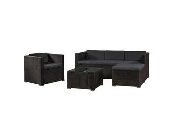 Veiling - Polyrotan Loungeset Punta Cana L - Zwart, Tuin en Terras, Nieuw