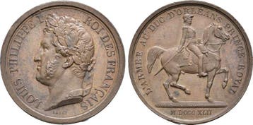 Brons medaille auf Herzog Ferdinand Philipp 1842 Frankrei..., Verzenden