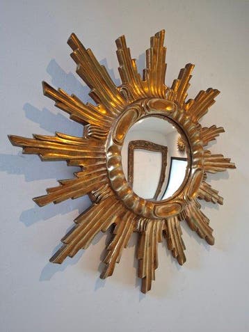 Miroir mural - Bois - Miroir soleil doré. 1960, Antiquités & Art