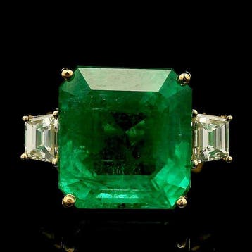 Bague - 18 carats Or jaune - 7.65ct. tw. Émeraude - Diamant, Bijoux, Sacs & Beauté