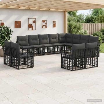 vidaXL Buiten bank set 12 st Zwart en Donker Grijs Polyester, Tuin en Terras, Verzenden, Nieuw