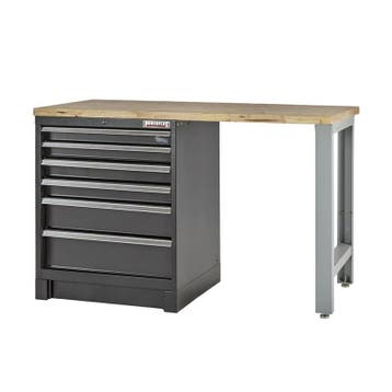 Heavy Duty werkbank met hardhouten werkblad, grijs pootstel, Doe-het-zelf en Bouw, Werkbanken, Ophalen of Verzenden, Nieuw