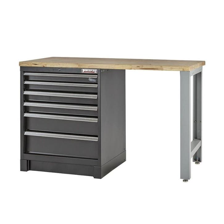 Heavy Duty werkbank met hardhouten werkblad, grijs pootstel, Doe-het-zelf en Bouw, Werkbanken, Ophalen of Verzenden