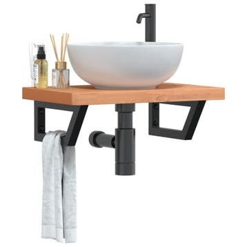 vidaXL Badkamer wandschap staal en massief beukenhout, Verzenden, Nieuw