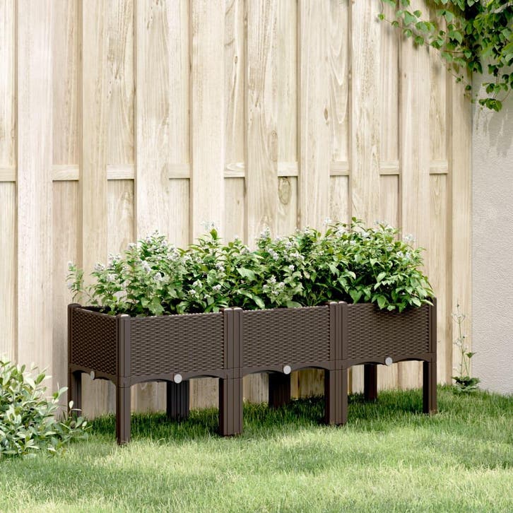 vidaXL Plantenbak met poten 120x40x42 cm polypropeen bruin, Tuin en Terras, Bloempotten, Nieuw, Verzenden