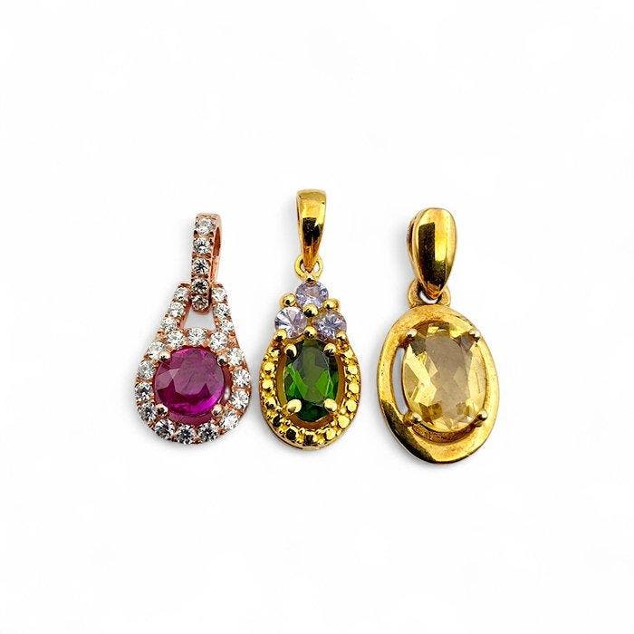 Zonder minimumprijs - 3-delige sieradenset Zilver - robijn,, Bijoux, Sacs & Beauté, Bijoux anciens