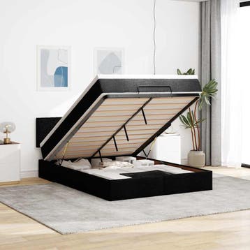 vidaXL Bed poef met matras en LEDs 140x200 cm stof zwart, Verzenden, Nieuw