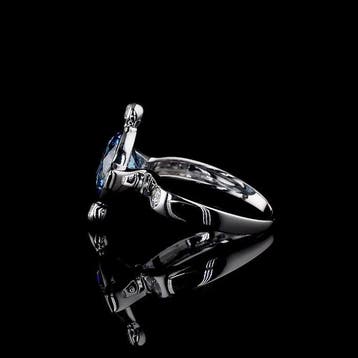 Ring - 14 karaat Witgoud - 3.97ct. tw. Blauw Diamant (Fancy