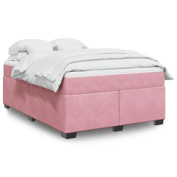 vidaXL Boxspring met matras fluweel roze 140x200 cm, Verzenden