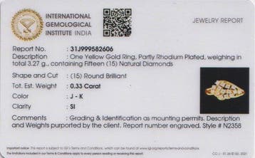 Bague - 14 carats Or jaune - 0.33ct. tw. Diamant (Naturelle), Handtassen en Accessoires, Ringen, Nieuw