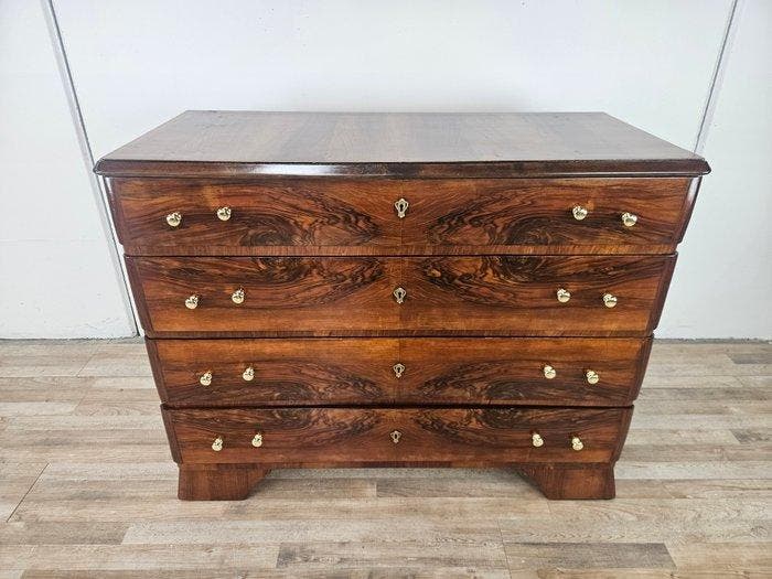 Ladekast - Commode Art Deco in fineer van walnoot en messing, Antiek en Kunst, Kunst | Designobjecten