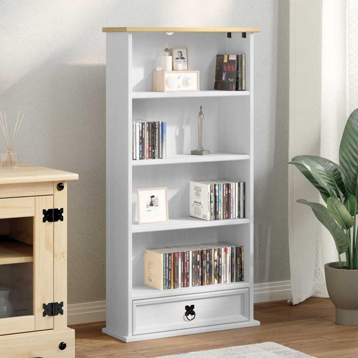 vidaXL CD kast Wit 52 x 17.5 x 103 cm Massief grenenhout, Maison & Meubles, Armoires | Bibliothèques, Envoi