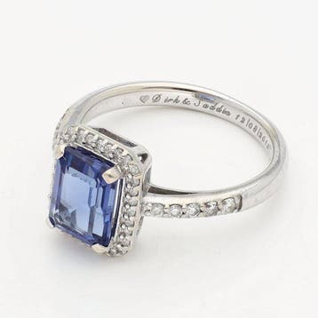 Ring - 18 karaat Witgoud Diamant (Natuurlijk) - Saffier