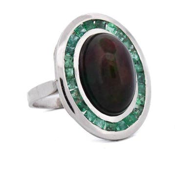 Bague de cocktail Platine - 24.50ct. tw. Opale - Émeraude