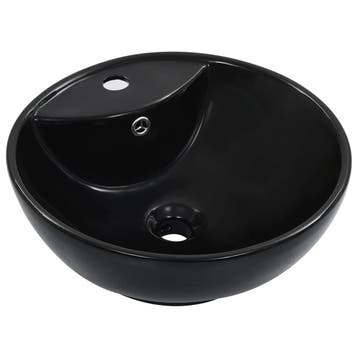 vidaXL Wastafel met overloop 46,5x18 cm keramiek zwart, Verzenden, Nieuw