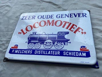 Locomotief - zeer oude genever- Langcat Bussum - Reclamebord