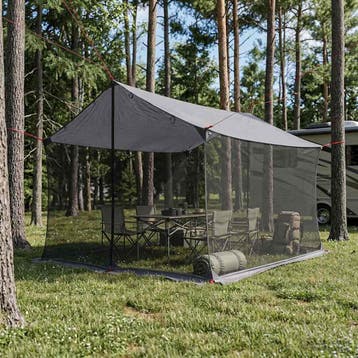 vidaXL Campingzeil met netwanden 340 x 260 x 220 cm Grijs en, Caravans en Kamperen, Verzenden, Nieuw