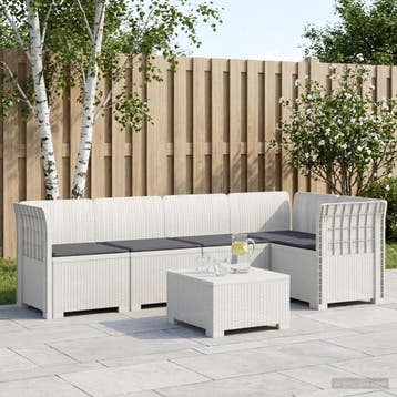 vidaXL 5-Zits Tuinbank met Kussens Rattanlook PP Wit, Verzenden