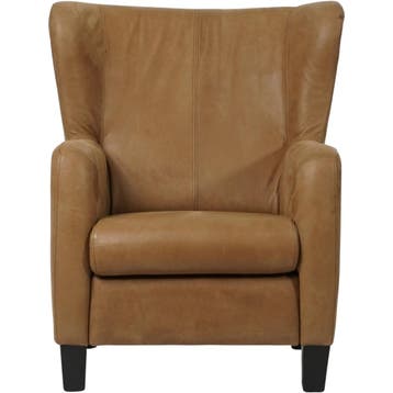 Leren fauteuil Hug - Kenia Brown (bruin) - Poten hout zwart, Huis en Inrichting, Nieuw, Ophalen of Verzenden, 75 tot 100 cm, Eigentijds, Klassiek, Retro, Romantisch
